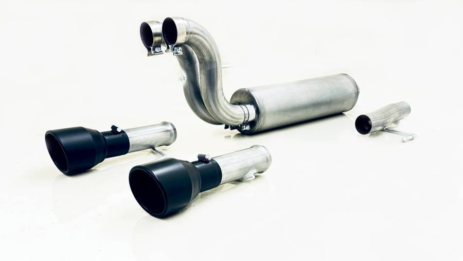 Gibson Black Elite Axle-Back Stainless Exhaust System - 3 in Diameter - Dual Rear Exit - Dual 5 in Black Tips - Ford Coyote - Ford Fullsize Truck 2024
