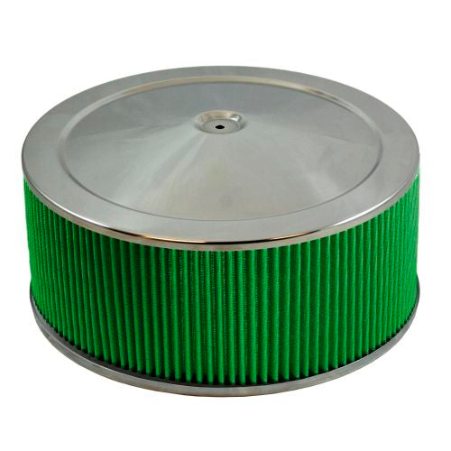Green Filter 14 in Flat Base Air Cleaner Assembly - 7.625 in Element - Chrome