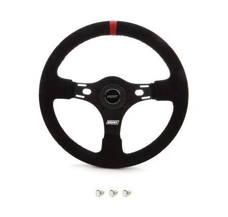 Grant Race Steering Wheel - 12.625 in Diameter - 1 in Dish - Black Suede Grip - Red Stripe - Black