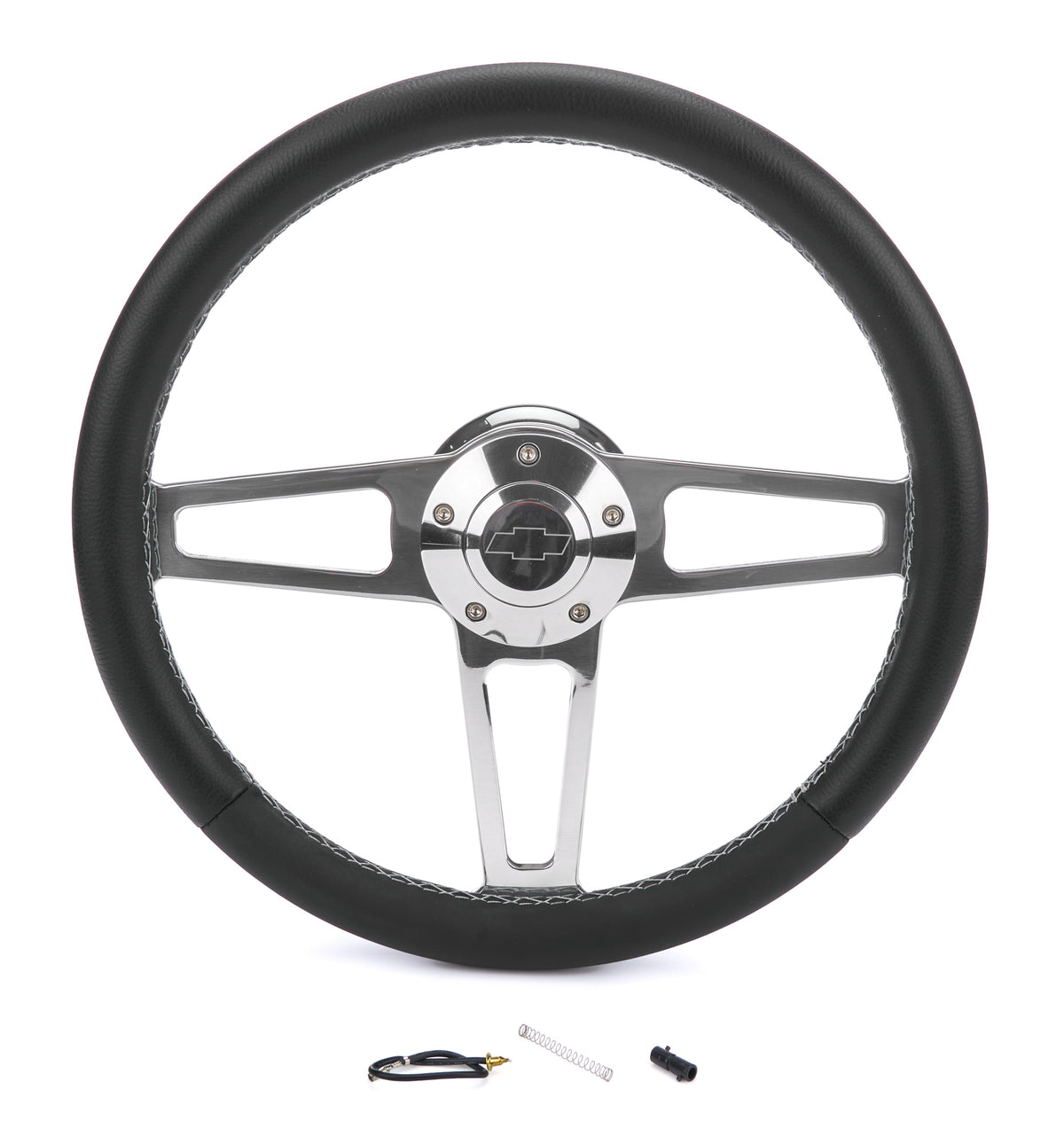 Grant T Series Steering Wheel - 13 in Diameter - Flat - Black Leather Grip - Polished - GM SUV / Truck / Van 1974-94