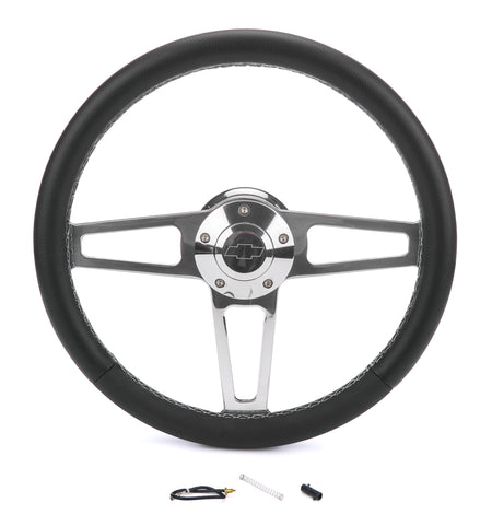 Grant T Series Steering Wheel - 13 in Diameter - Flat - Black Leather Grip - Polished - GM SUV / Truck / Van 1974-94