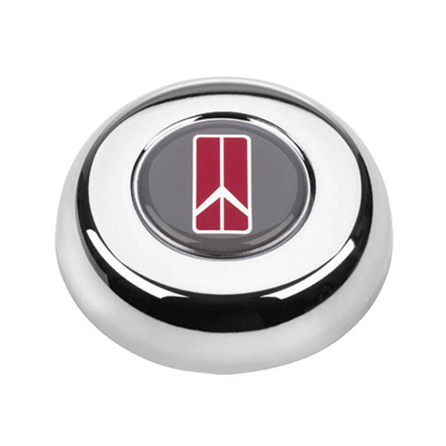 Grant Horn Button - Chrome - Gray / Red / White Oldsmobile Logo - Classic / Challenger Series Wheels