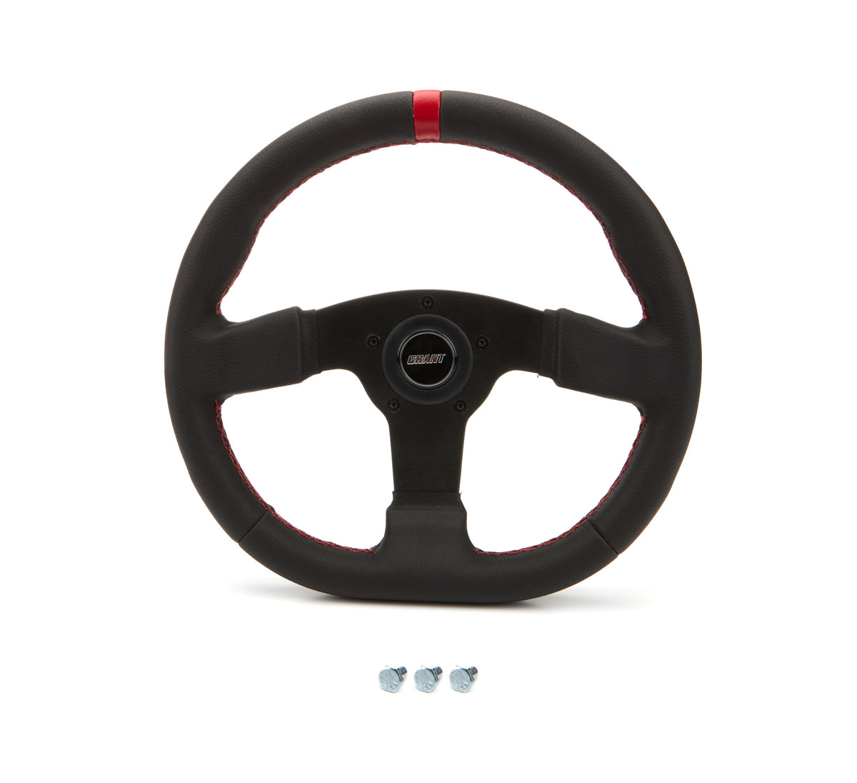 Grant Performance Flat Bottom Steering Wheel - 13 x 12.25 in Diameter - 1 in Dish - Red Stripe - Black Vinyl Grip - Black
