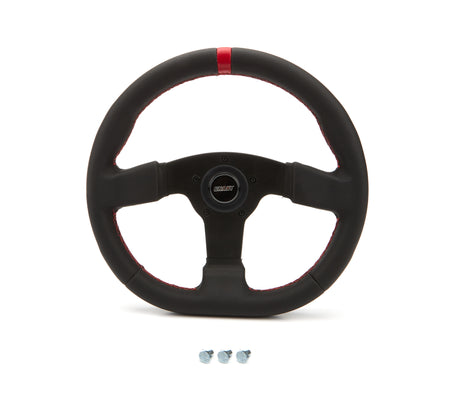Grant Performance Flat Bottom Steering Wheel - 13 x 12.25 in Diameter - 1 in Dish - Red Stripe - Black Vinyl Grip - Black