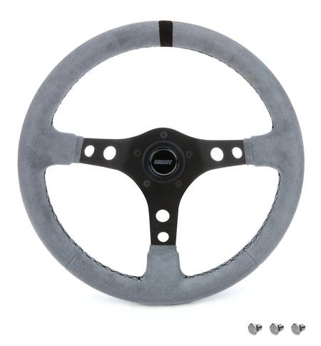 Grant Race Aluminum Steering Wheel - 13.5 in Diameter - 3 in Dish - 3-Spoke - Gray Suede Grip - Black Stripe - Black