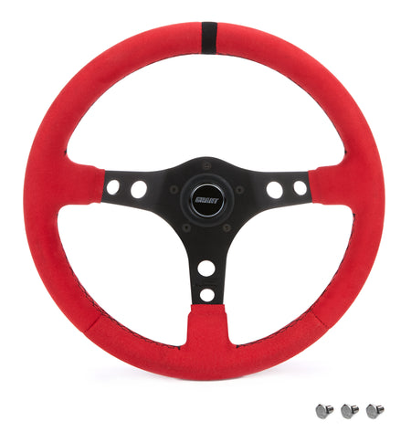 Grant Race Aluminum Steering Wheel - 13.5 in Diameter - 3 in Dish - 3-Spoke - Red Suede Grip - Black Stripe - Black