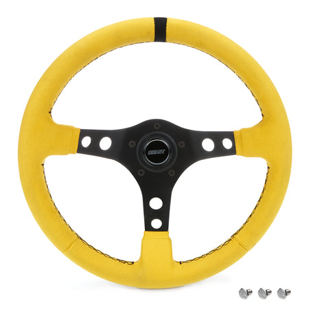 Grant Race Aluminum Steering Wheel - 13.5 in Diameter - 3 in Dish - 3-Spoke - Yellow Suede Grip - Black Stripe - Black