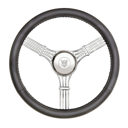 GT Performance GT3 Retro Gasser Steering Wheel - 15 in Diameter - Flat - Black Leather Finger Notch Grip - Polished