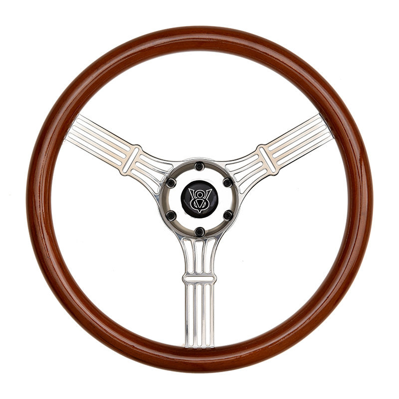 GT Performance GT3 Retro Gasser Steering Wheel - 15 in Diameter - Flat - Mahogany Wood Grip - Polished