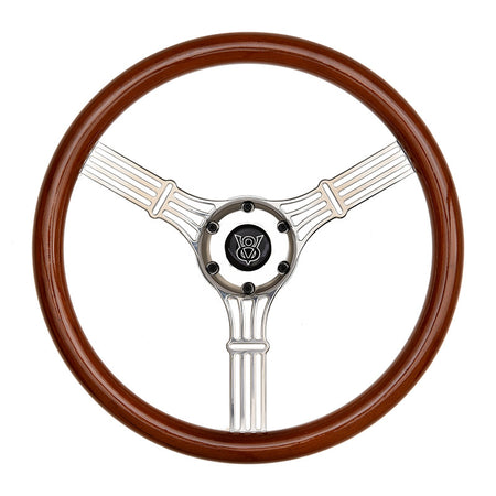GT Performance GT3 Retro Gasser Steering Wheel - 15 in Diameter - Flat - Mahogany Wood Grip - Polished
