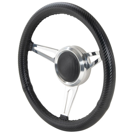 GT Performance GT9 Retro Steering Wheel - 13.75 in Diameter - 2.25 in Dish - Carbon Fiber Look Vinyl Grip - Polished