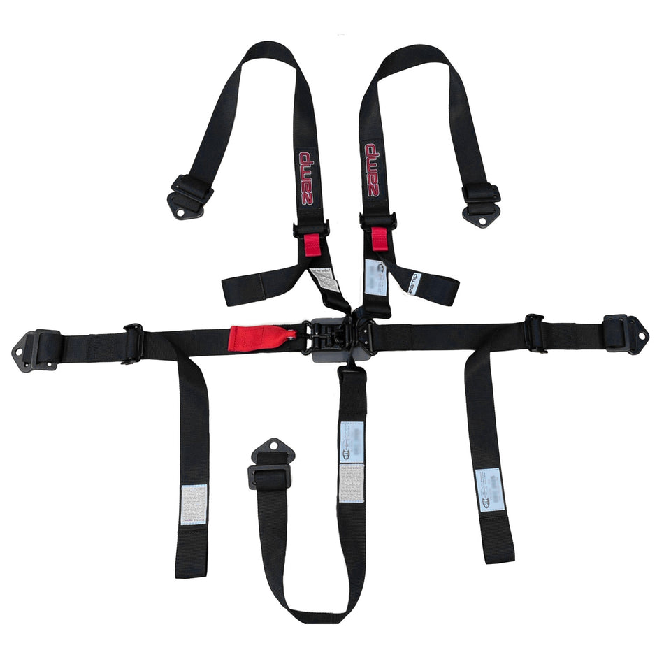 Zamp 5-Point Youth Latch & Link Harness - 2" - Pull Up Adjust -SFI 16.2 - Bolt-In/Wrap Around - Black