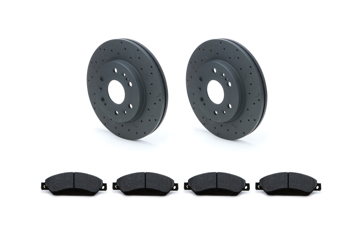 Hawk Performance Front Disc Brake Pad and Rotor Kit - Drilled / Slotted Brake Rotors - HPS Pads - GM Fullsize SUV / Truck 2005-16