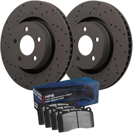 Hawk Performance Rear Disc Brake Pad and Rotor Kit - Drilled / Slotted Brake Rotors - HPS Pads - GM Fullsize SUV / Truck 2007-15