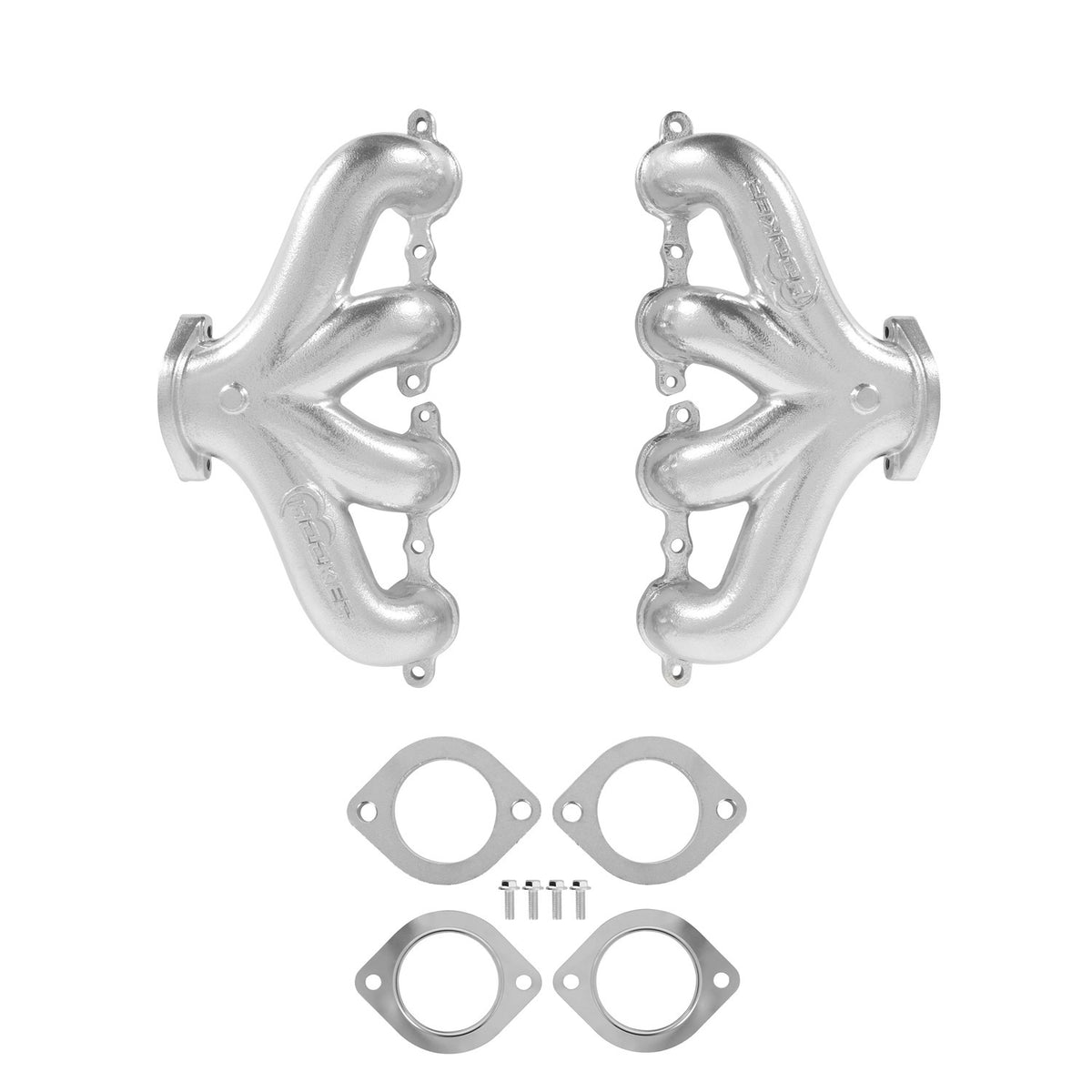 Hooker BlackHeart Cast Iron Center Dump Exhaust Manifold - Silver Ceramic Coated - GM LS-Series (Pair)