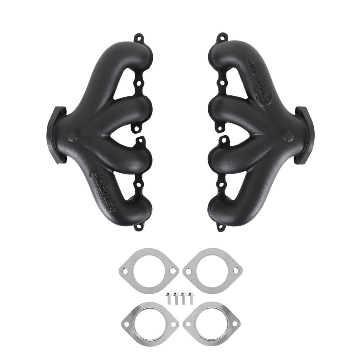 Hooker BlackHeart Cast Iron Center Dump Exhaust Manifold - Black Ceramic Coated - GM LS-Series (Pair)
