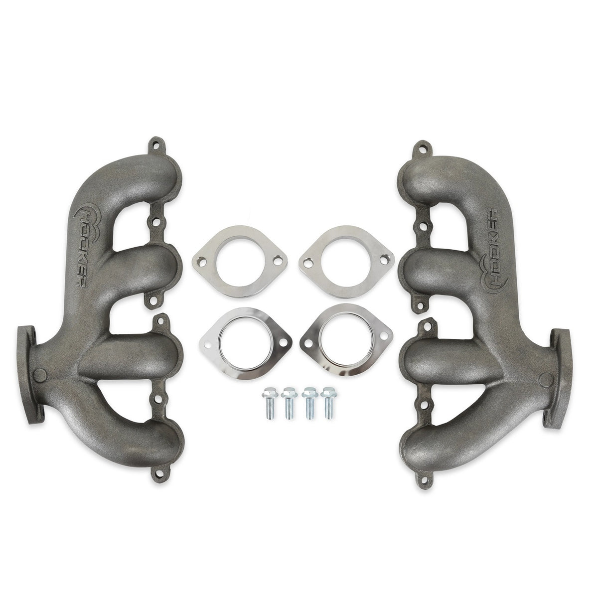 Hooker BlackHeart Rear Dump Cast Iron Exhaust Manifold - Natural - GM LS-Series (Pair)