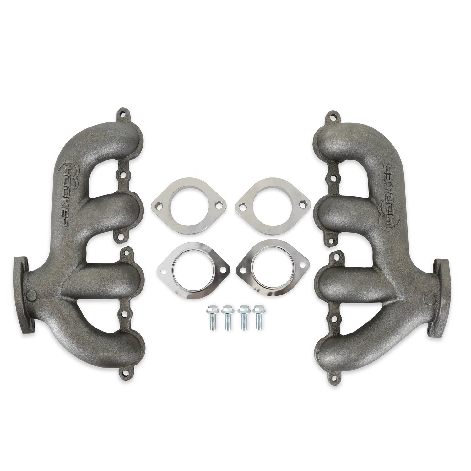Hooker BlackHeart Rear Dump Cast Iron Exhaust Manifold - Natural - GM LS-Series (Pair)