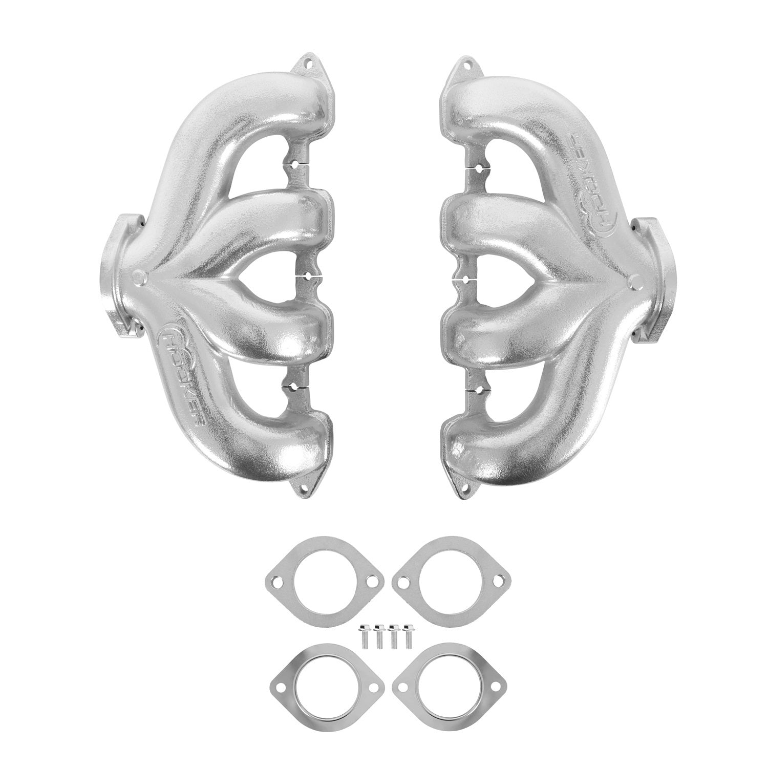 Hooker BlackHeart Cast Iron Center Dump Exhaust Manifold - Silver Ceramic Coated - GM LT-Series (Pair)