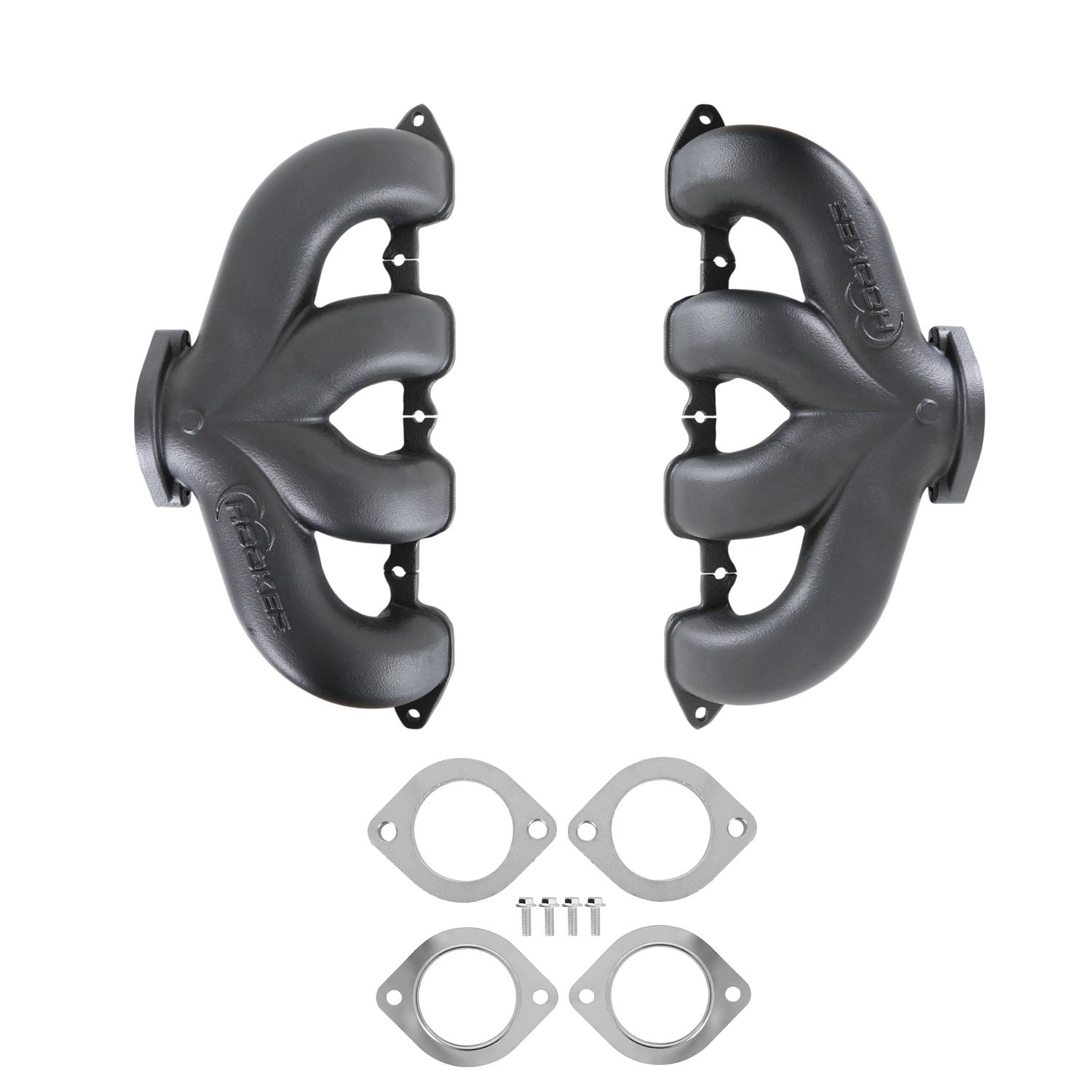 Hooker BlackHeart Cast Iron Center Dump Exhaust Manifold - Black Ceramic Coated - GM LT-Series (Pair)