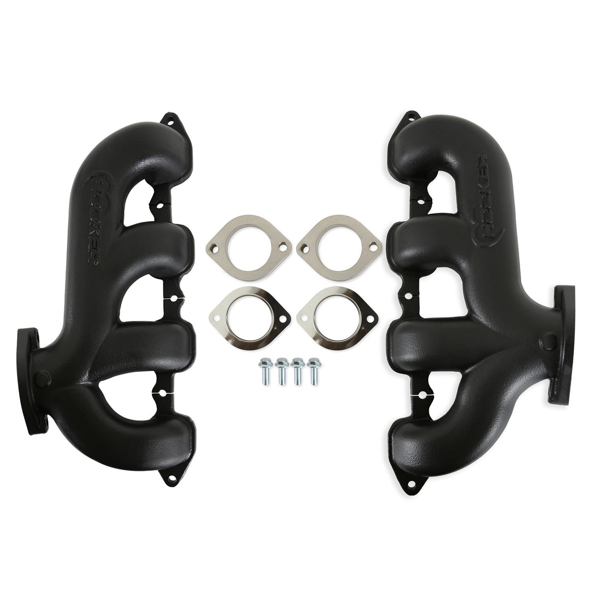 Hooker BlackHeart Rear Dump Cast Iron Exhaust Manifold - Black Ceramic Coated - GM LT-Series (Pair)
