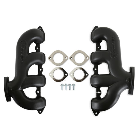 Hooker BlackHeart Rear Dump Cast Iron Exhaust Manifold - Black Ceramic Coated - GM LT-Series (Pair)