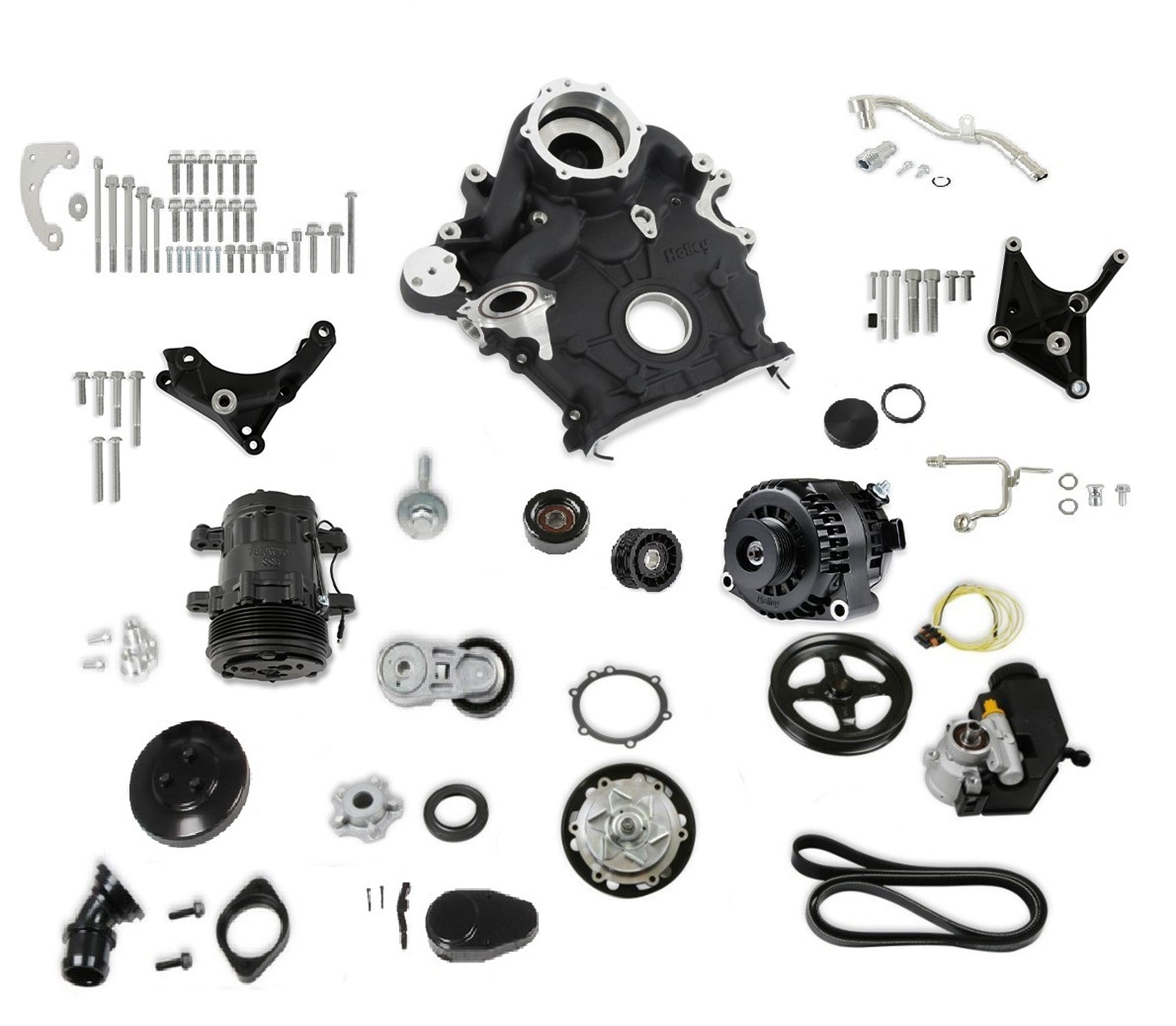 Holley 6-Rib Serpentine Pulley Kit - Black - Ford Godzilla