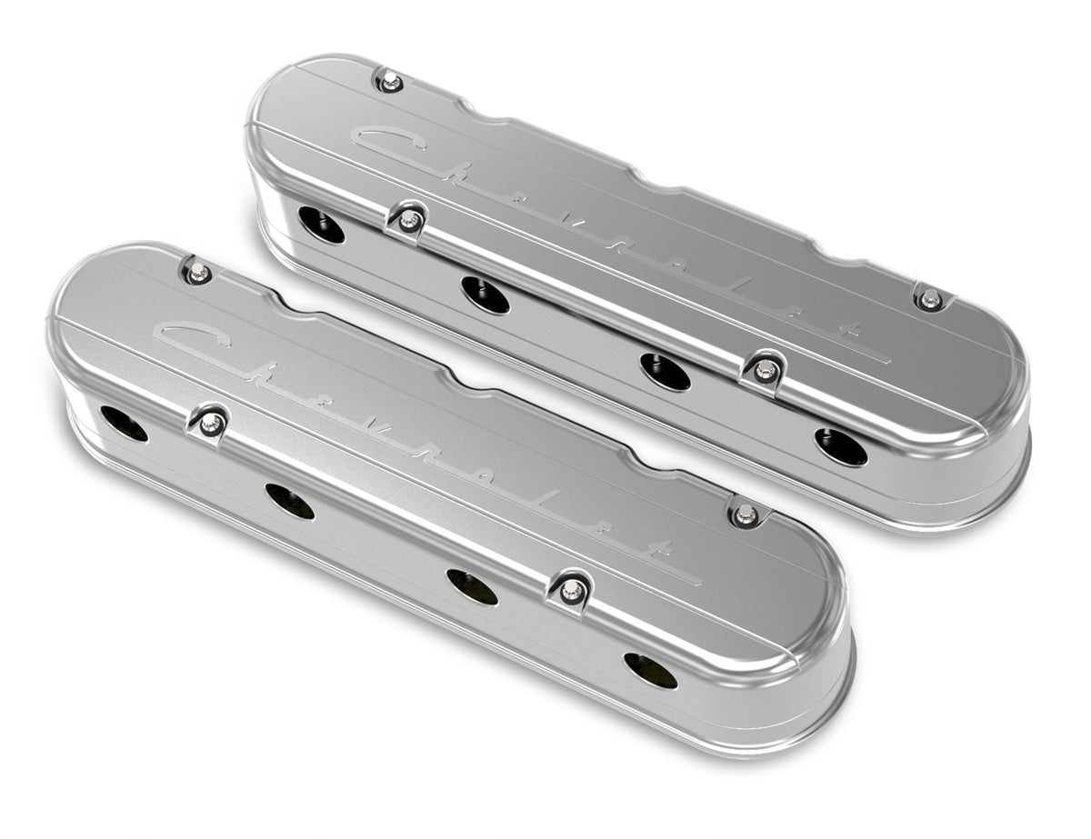 Holley Tall Valve Covers - 2-Piece - Chevrolet Script - Polished - GM LS-Series (Pair)