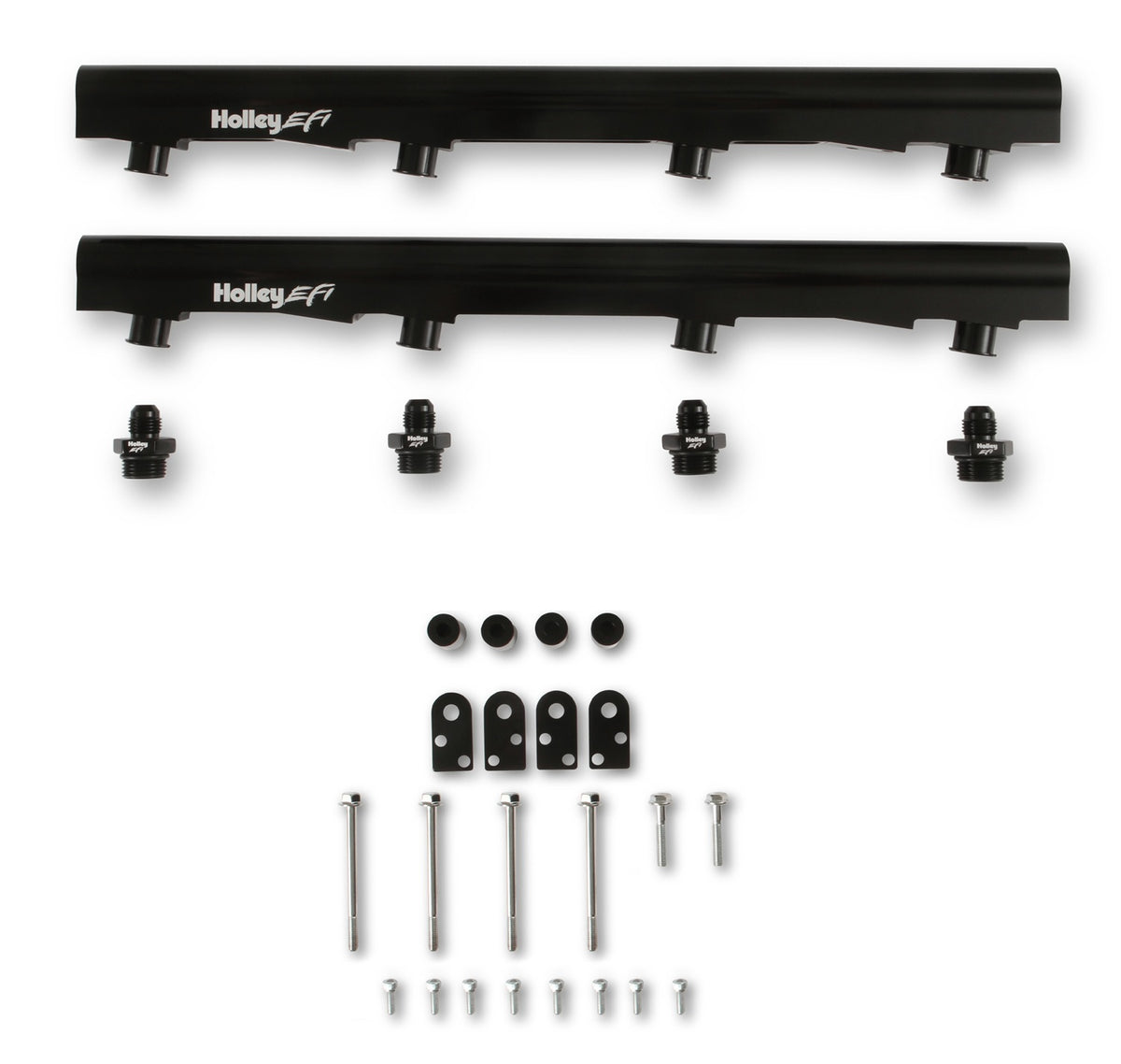 Holley EFI Fuel Rail - 8 AN Female O-Ring Inlets - 8 AN Female O-Ring Outlets - Black - Ford Godzilla