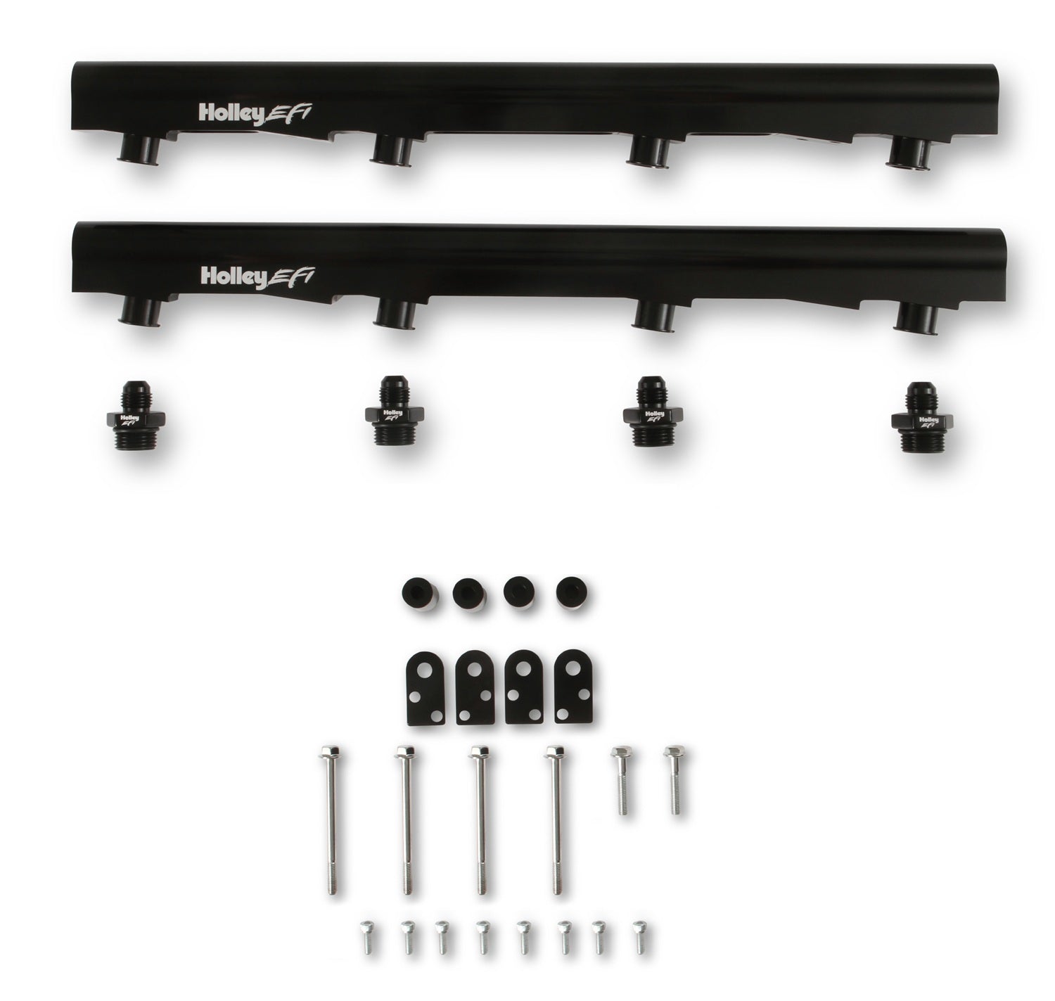 Holley EFI Fuel Rail - 8 AN Female O-Ring Inlets - 8 AN Female O-Ring Outlets - Black - Ford Godzilla