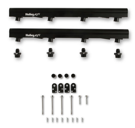 Holley EFI Fuel Rail - 8 AN Female O-Ring Inlets - 8 AN Female O-Ring Outlets - Black - Ford Godzilla
