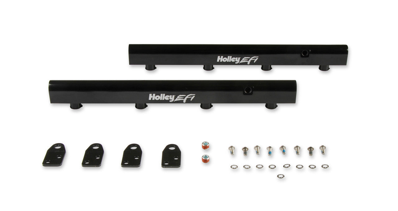 Holley EFI Hi-Flow Fuel Rail - 8 AN Female Inlet - 8 AN Female Outlet - 1/8 in Gauge Port - Black - Ford Coyote