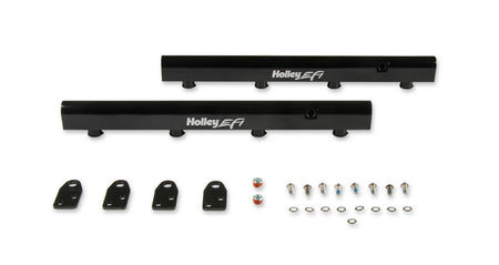 Holley EFI Hi-Flow Fuel Rail - 8 AN Female Inlet - 8 AN Female Outlet - 1/8 in Gauge Port - Black - Ford Coyote