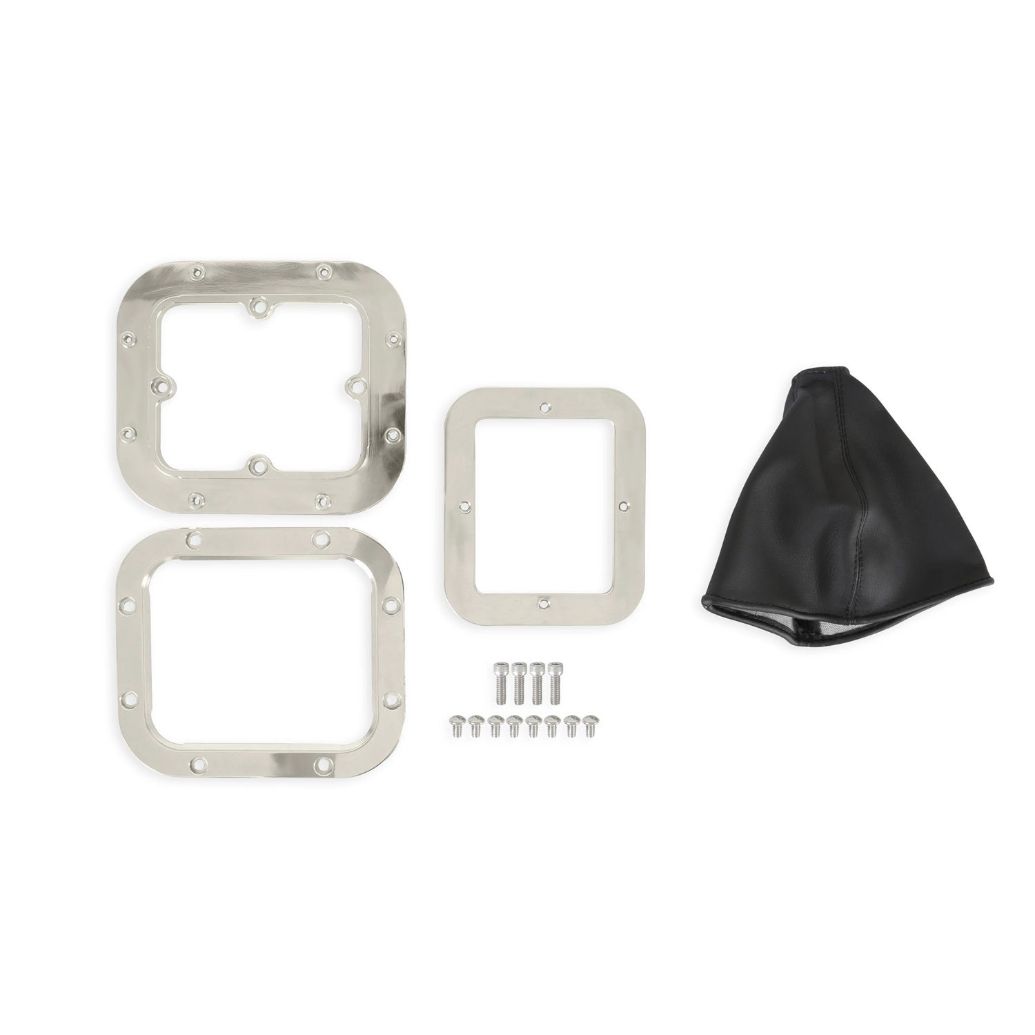 Hurst Shifter Boot and Ring - 6.75 in x 6 in Base - Black / Polished