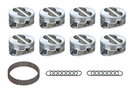 Icon Pistons FHR Forged Flat TopPiston Set - 4.030 in Bore - 1.5 mm x 1.5 mm x 3.0 mm Ring Grooves - Minus 10.00 cc - Small Block Chevy (Set of 8)