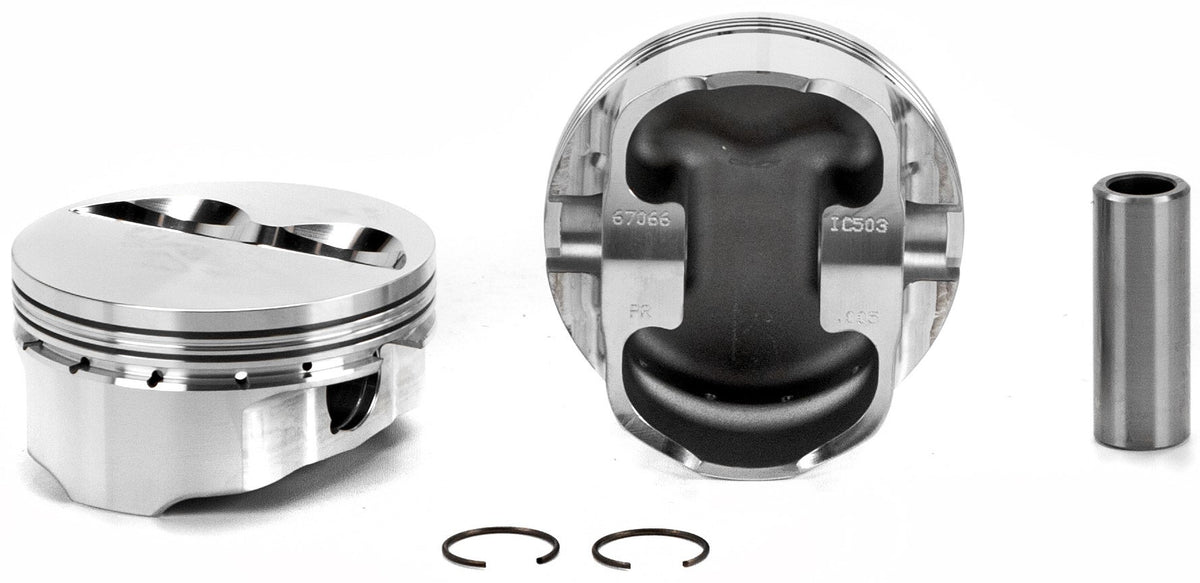 Icon Pistons Premium Forged Flat Top Piston Set - 4.060 in Bore - 1.5 x 1.5 x 3.0 mm Ring Grooves - Minus 5.00 cc - Small Block Chevy (Set of 8)