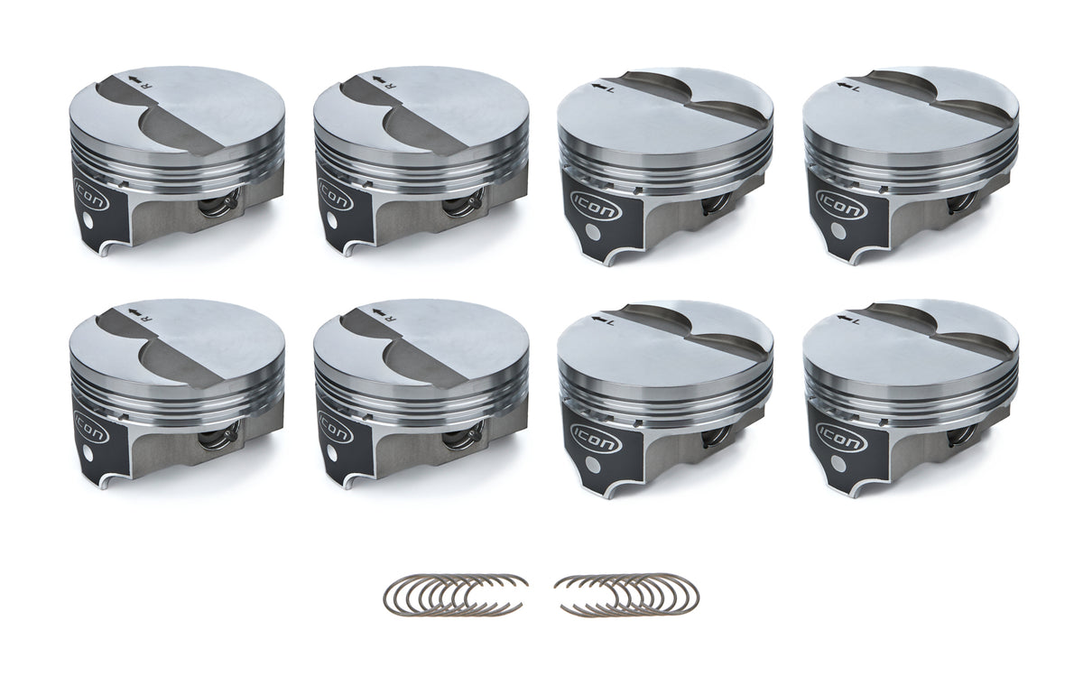 Icon Pistons FHR Forged Flat Top Piston Set - 4.030 in Bore - 1.5 x 1.5 x 3.0 mm Ring Grooves - Minus 3.30 cc - GM LS-Series (Set of 8)