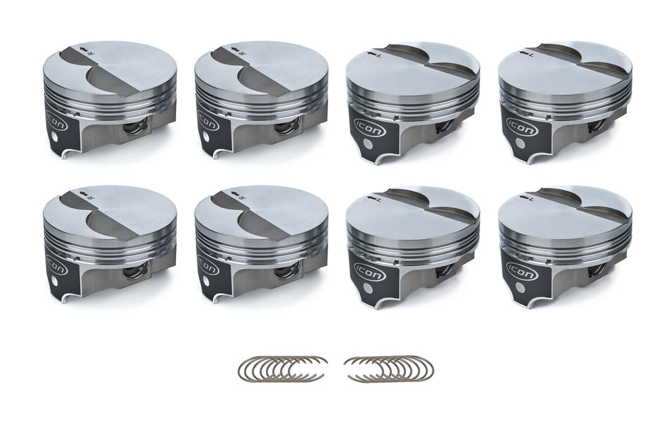 Icon Pistons FHR Forged Flat Top Piston Set - 4.030 in Bore - 1.5 x 1.5 x 3.0 mm Ring Grooves - Minus 3.30 cc - GM LS-Series (Set of 8)