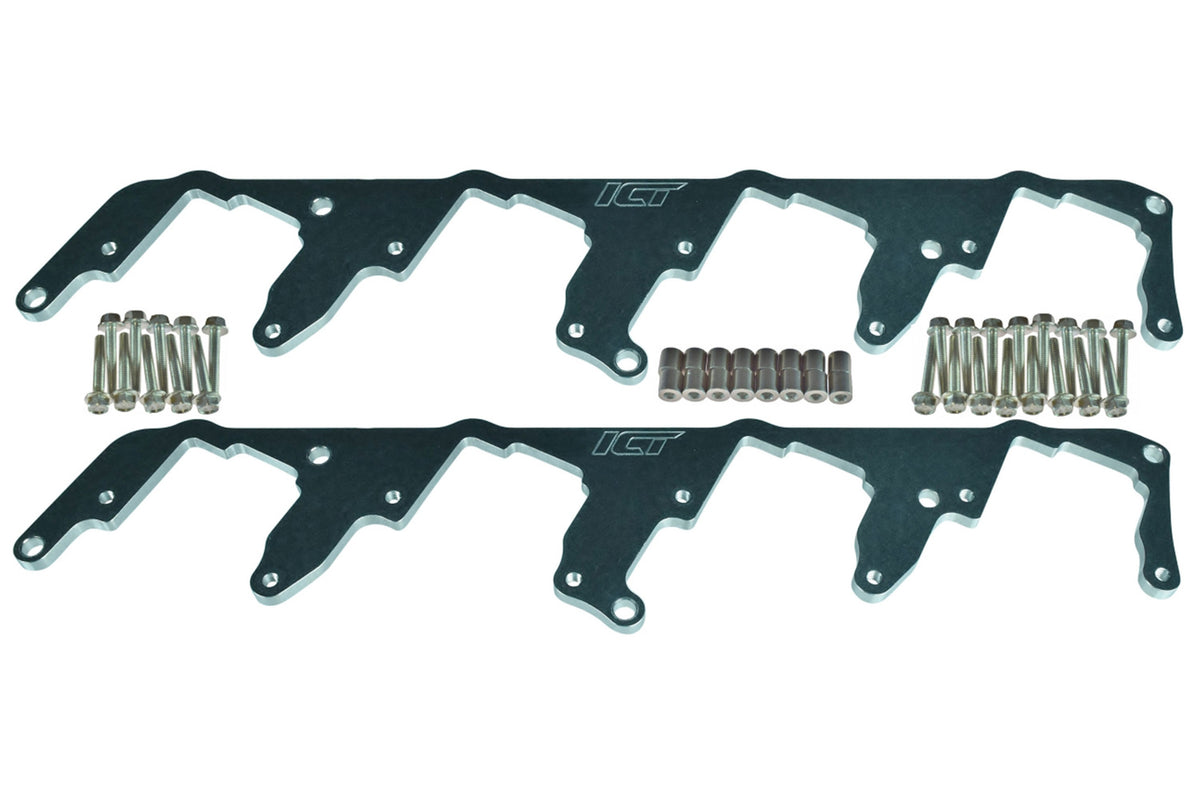 ICT Billet Coil Pack Ignition Coil Bracket - Over Valve Cover - Polished - GM LS-Series (Pair)