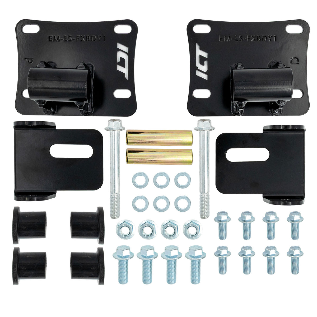 ICT Billet Motor Mount Kit - Black - GM LS-Series - Ford Mustang 1978-2004