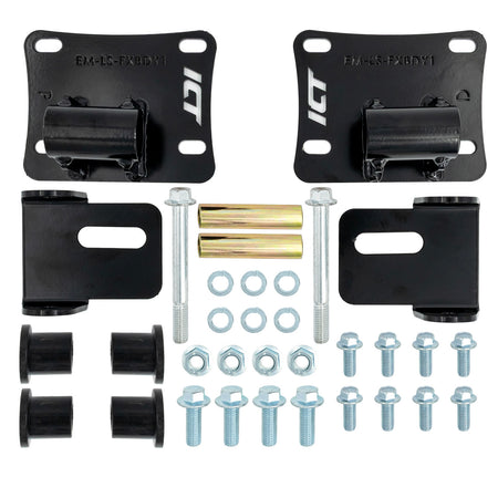 ICT Billet Motor Mount Kit - Black - GM LS-Series - Ford Mustang 1978-2004