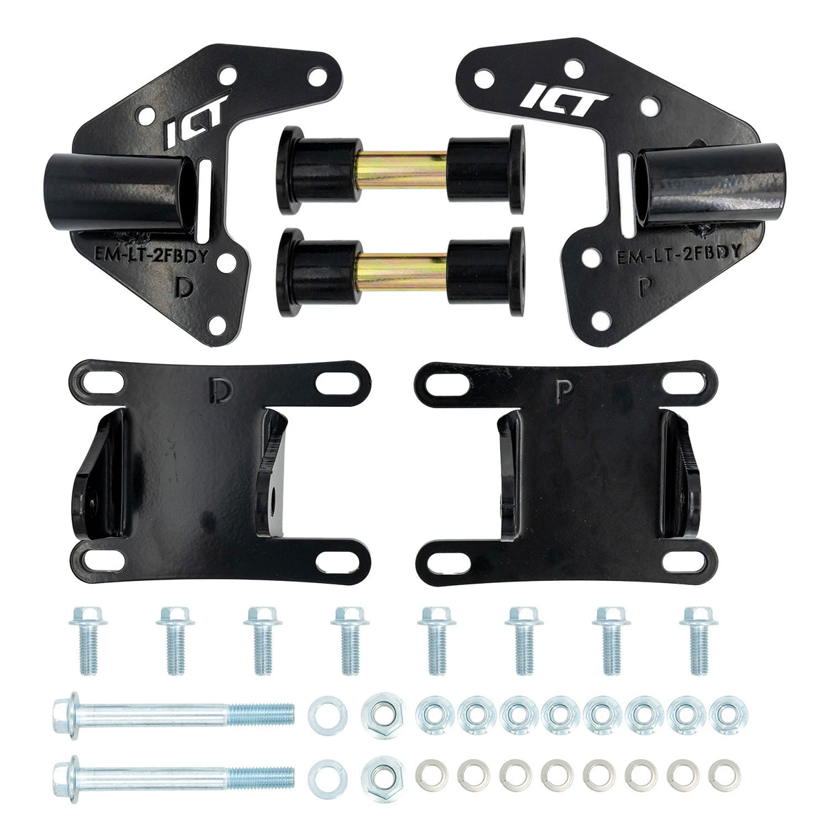 ICT Billet Motor Mount Kit - Black - GM GenV LT-Series - GM F-Body 1970-81