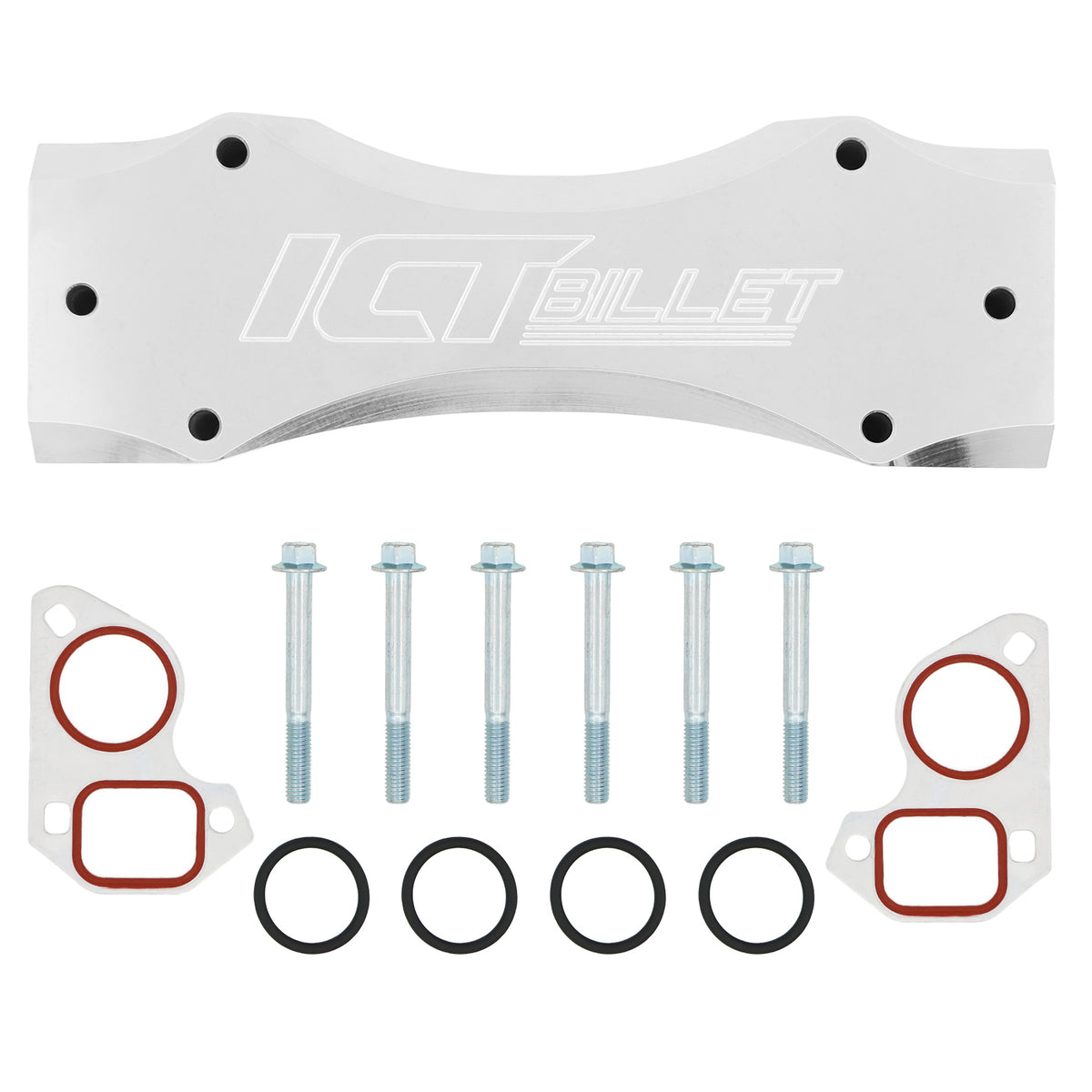 ICT Billet Water Manifold - 16 AN Female Inlet / Outlet - Clear Anodized - GM LS-Series