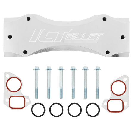 ICT Billet Water Manifold - 16 AN Female Inlet / Outlet - Clear Anodized - GM LS-Series