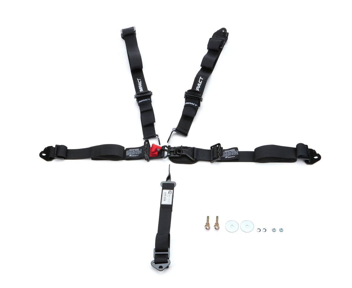 Impact 5 Point Latch & Link Harness - SFI 16.1 - Pull Down Adjust - Clip-In/Wrap Around - Black