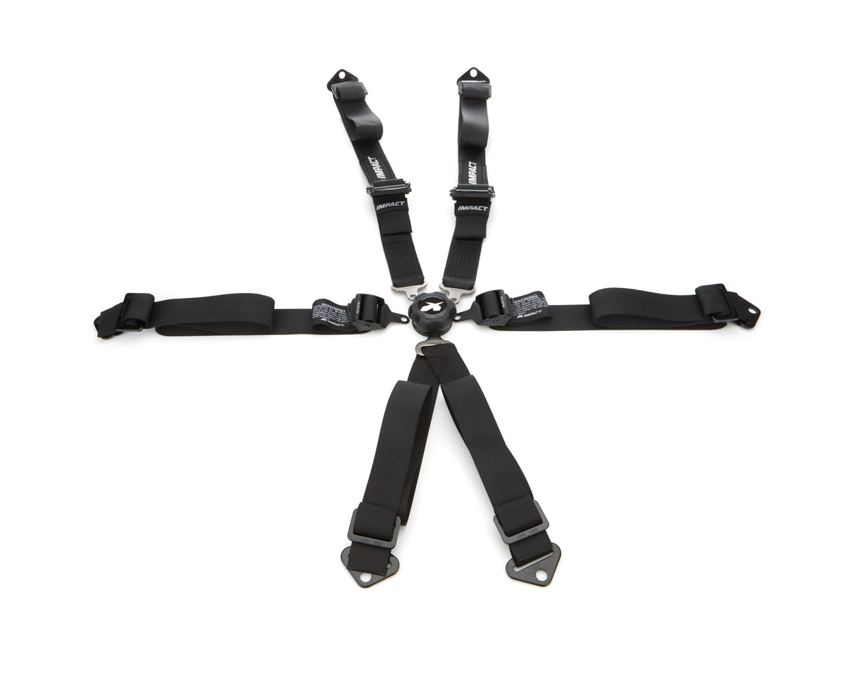 Impact Pro Series 6 Point Camlock Harness - SFI 16.5 - Pull Down Adjust - Bolt-In/Wrap Around - Black