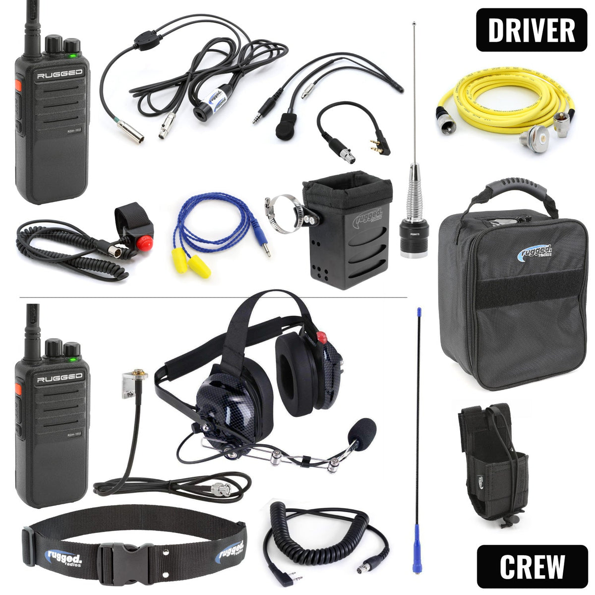 Rugged Radios IMSA Driver & Crew Chief Long Track Racing Kit /w RDH16 Radios IMSA-RDH-U-LT