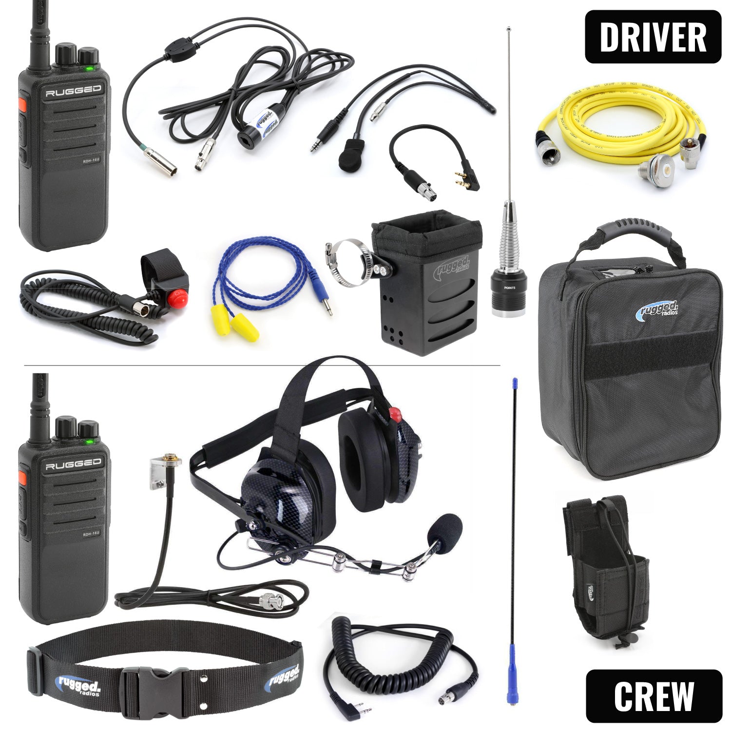 Rugged Radios IMSA Driver & Crew Chief Long Track Racing Kit /w RDH16 Radios IMSA-RDH-U-LT