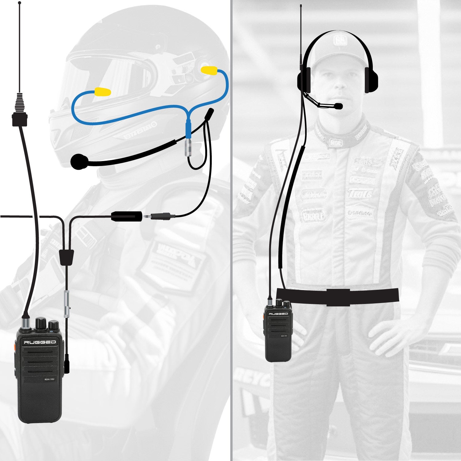 Rugged Radios IMSA Driver & Crew Chief Long Track Racing Kit /w RDH16 Radios IMSA-RDH-U-LT
