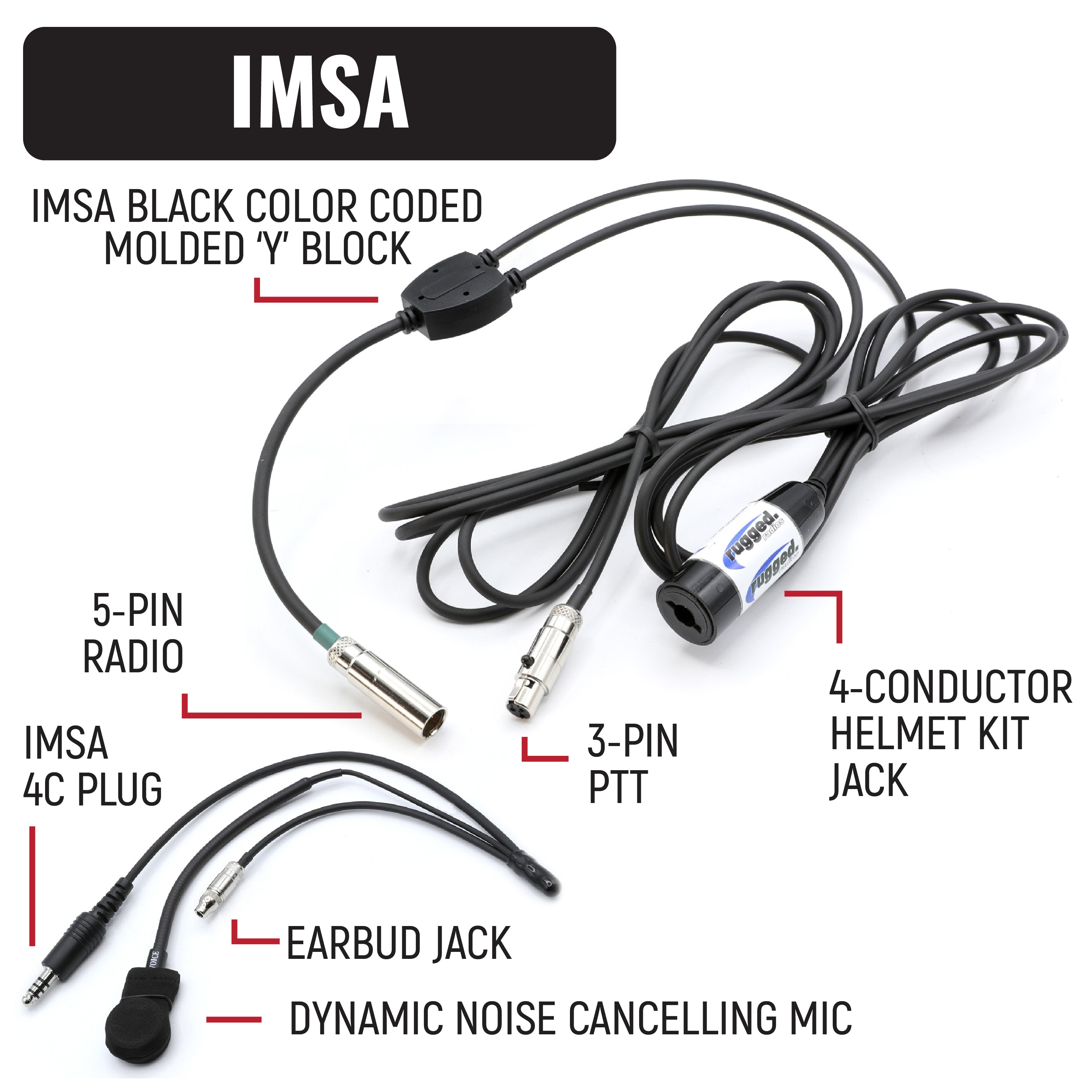 Rugged Radios IMSA Driver & Crew Chief Long Track Racing Kit /w RDH16 Radios IMSA-RDH-U-LT
